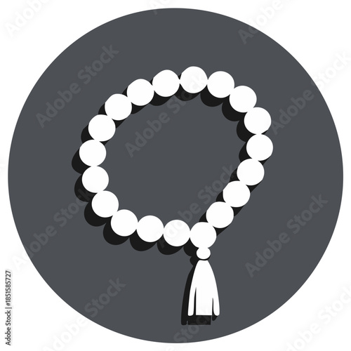 Religious prayer beads necklace, white illustration on a gray background