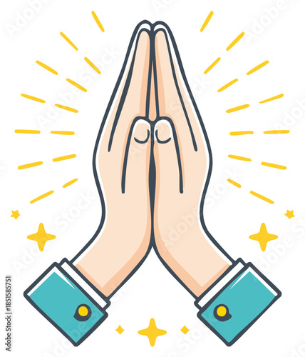Shining cartoon praying hands illustration for hope faith and gratitude