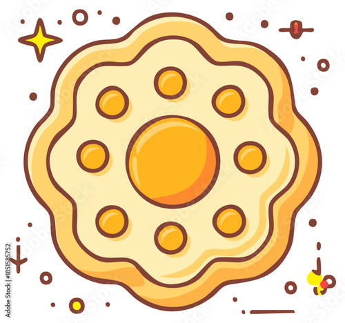 Playful cartoon breakfast food icon a cheerful fried egg with bright yellow circles