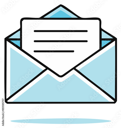 Open blue envelope with a letter inside simple illustration