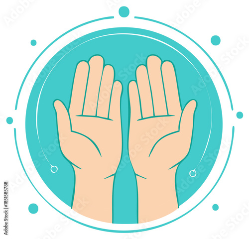 Vector illustration of two open hands in a gesture of Islamic prayer and supplication