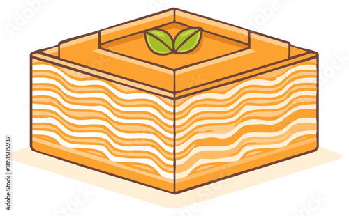 Delicious Baklava Pastry with Green Pistachio Leaves in Cartoon Style
