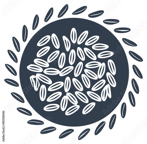Rice Grain Illustration in Circle Frame Minimalist Design Natural Staple Food Ingredient Concept