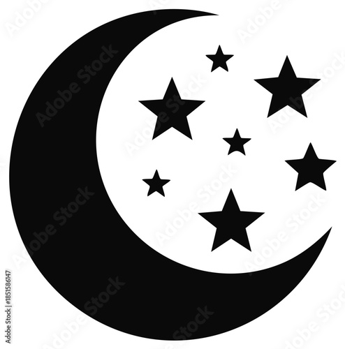 Crescent Moon and Stars Silhouette Graphic