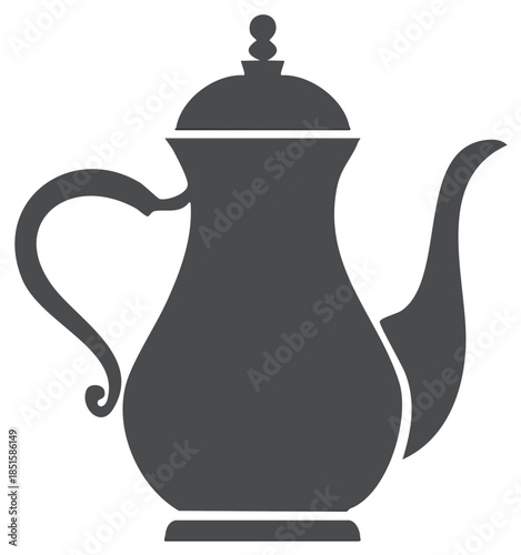 Traditional Arabic Dallah coffee pot or teapot silhouette vector icon