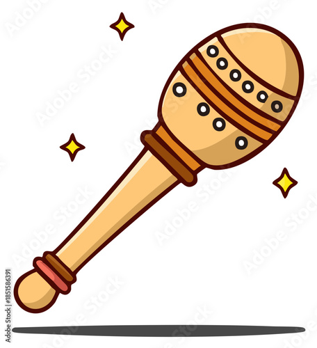 Cute wooden maraca vector illustration. Cartoon rumba shaker musical instrument for fiesta and party.