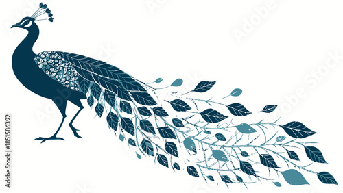 Stunning peacock with intricate feather design in blue tones