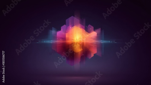 Abstract Geometric Design Featuring Colorful Shapes and Light Effects on Dark Background for Modern Digital Art and Graphic Projects