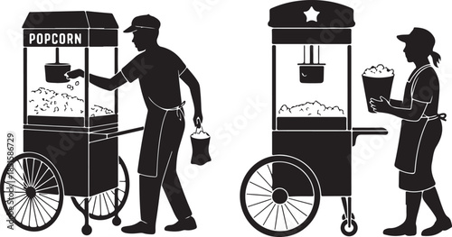 Popcorn Vendor Cart Silhouette - Concession Stand Service