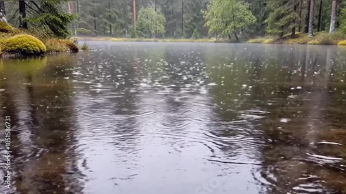 ASMR Rain Ripples on Calm Forest Pond