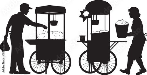 Popcorn Vendor Cart Silhouette - Concession Stand Service