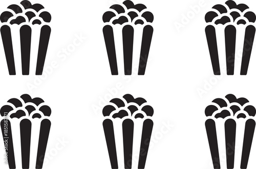 Set of Minimalist black popcorn bag snack silhouette vector icon