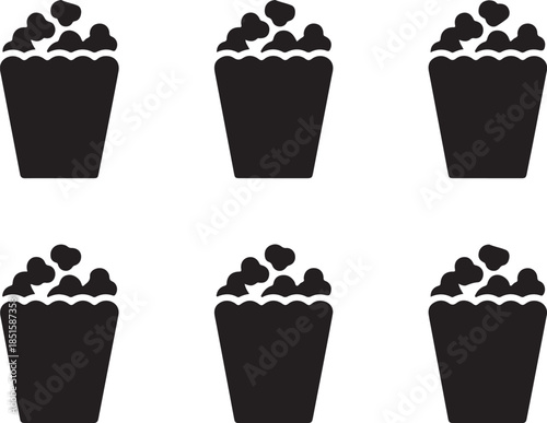 Set of Minimalist black popcorn bag snack silhouette vector icon