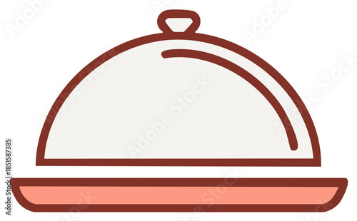 Food Serving Dome, Cloche on Plate Flat Vector Icon - Restaurant Service, Cuisine Preparation