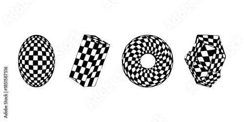 Geometric shapes with checkered patterns in various orientations