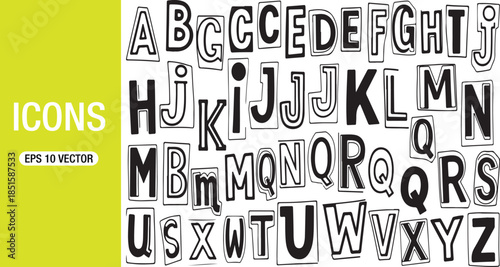 Hand Drawn Ransom Note Style Alphabet Letters Vector Collection for Creative Design