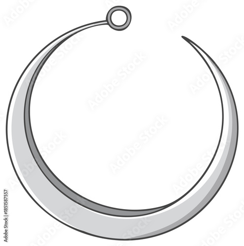 Stylized Grey Metal Hook Icon Jewelry Design Element or Fishing Tackle Graphic Art