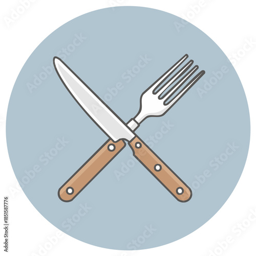 Restaurant Dining Concept with Crossed Knife and Fork Kitchen Utensils Flat Icon Design