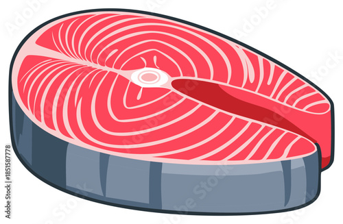 Raw salmon fish steak with visible pink flesh and white fat layers