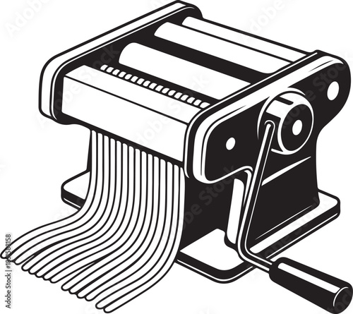 Silhouette of pasta maker extruding spaghetti, culinary art concept