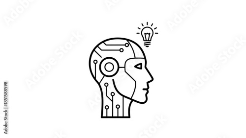 Vector illustration of a funny cartoon zombie skull with a glowing light bulb brain symbol representing a creative thinking mind and business innovation concept