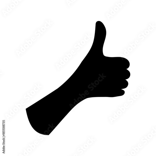 Black silhouette of a hand with thumb up against a white background