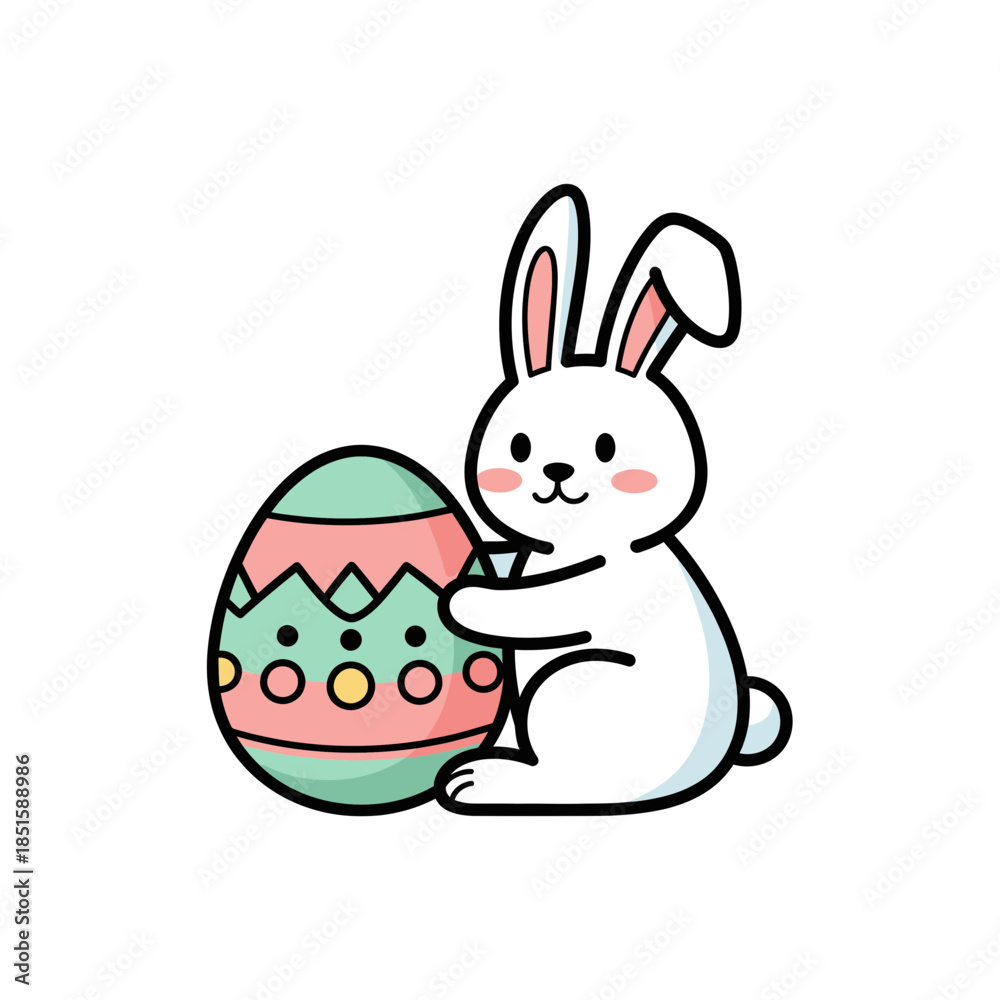 Obraz premium Cute Easter Bunny with Egg Illustration – Happy Rabbit Cartoon Vector Art