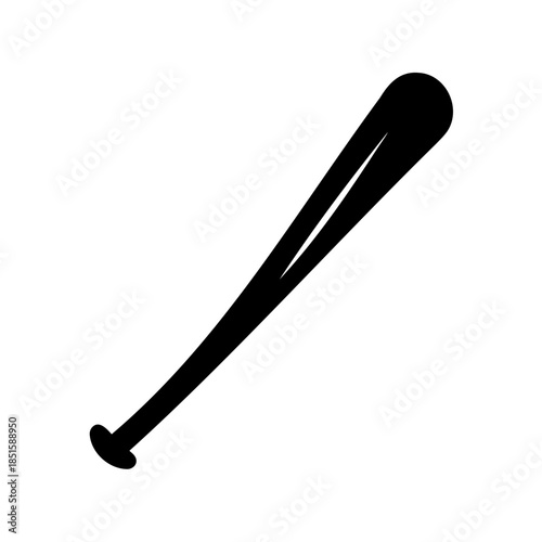 A Solid Black Silhouette Depicts a Baseball Bat on White Background