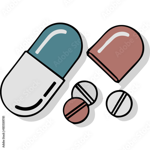 Open Capsule and Pills Icon - Medicine and Health Concept