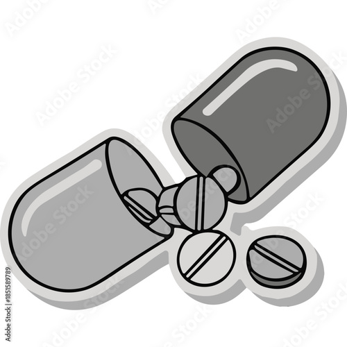 Open Capsule Pill Falling Out with Tablets Illustration