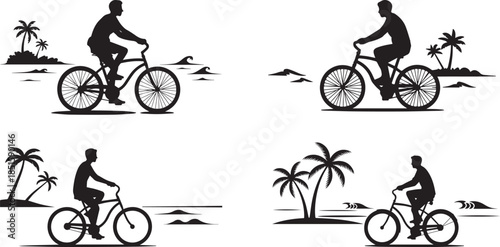  Beach Cruiser Silhouette Vector – Coastal Ride, Summer, Vacation, Seaside, Flat Design