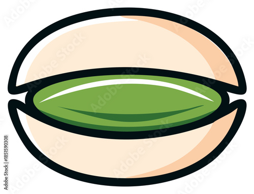 Fresh green pistachio nut in its opened shell cartoon vector illustration