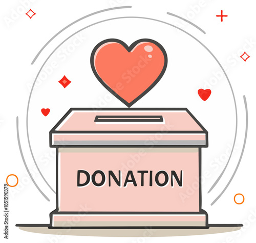 Donation box concept with a heart, charity and giving illustration