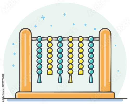 Counting Beads Frame Colorful Children's Illustration Abacus Style