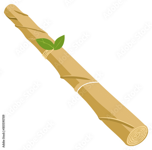 Natural miswak stick with green leaves illustration for traditional oral hygiene and dental care