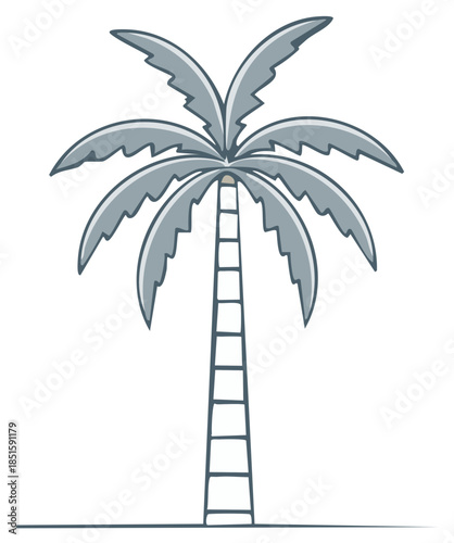 Stylized tropical palm tree illustration with simple line art, vector drawing of plant