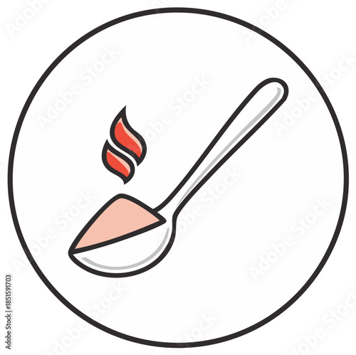 Spoonful of spice and flame icon inside black bordered circle for logo or design illustration