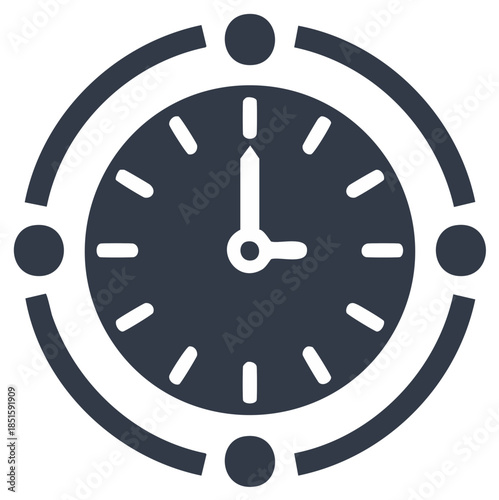 Classic clock face icon with circular timeline and markers indicating passage of time