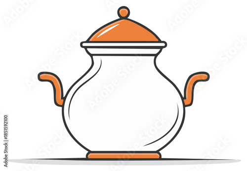 Elegant vector illustration of a traditional white cooking pot with an orange lid and handles