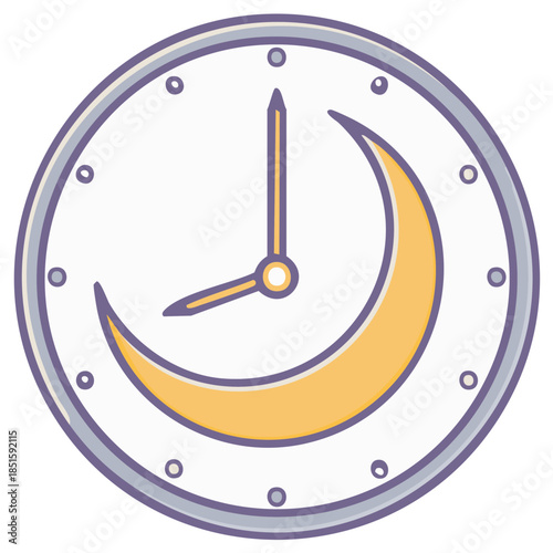 Stylized clock face with crescent moon showing nighttime hours