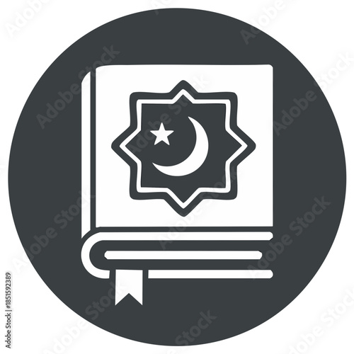 Islamic holy book illustration with star and crescent moon symbol