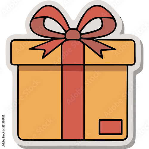 Orange Gift Box with Red Ribbon and Bow Icon