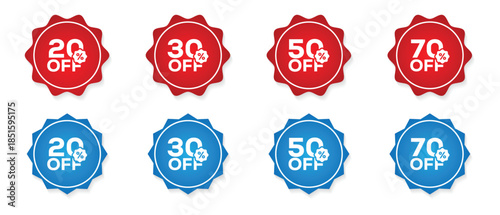 Special offer discount label. discount sticker product tag set. shopping badge 20, 30, 50, 70, percent off price reduction badge promotion design
