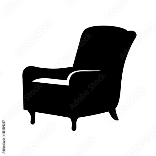 Silhouette of a classic armchair design against a white background space