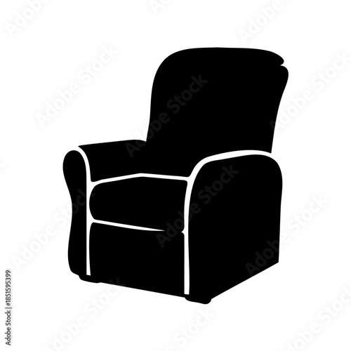 Black silhouette of a comfortable armchair on a white background.