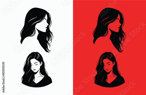 Contrasting portraits of a woman in black white and red
