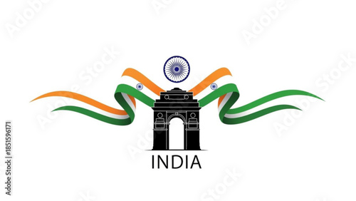 Indian republic day, gate of india with national flag colors, delhi monument, tricolor ribbon