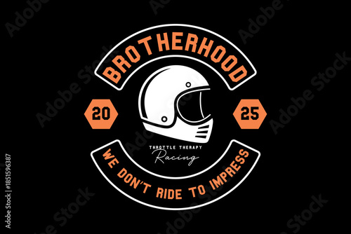 Brotherhood Motorcycle Helmet Emblem with Vintage Racing Style.