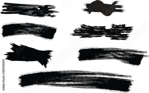 Black brush stroke set isolated on transparent background
