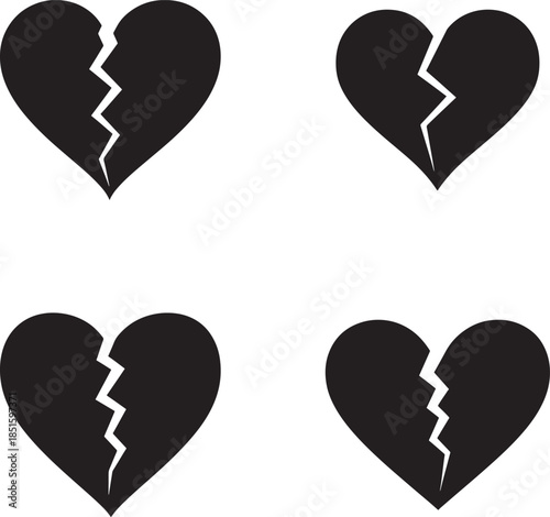 Four broken hearts on white background illustration